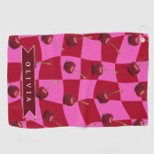 Personalized Cherry Gingham Retro Custom Name ゴルフタオル (横)