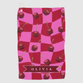 Personalized Cherry Gingham Retro Custom Name ゴルフタオル (正面)