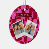 Personalized Cherry Gingham Retro Custom Name セラミックオーナメント (右)