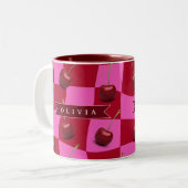 Personalized Cherry Gingham Retro Custom Name ツートーンマグカップ (正面左)