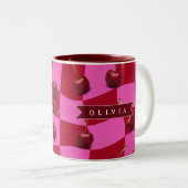 Personalized Cherry Gingham Retro Custom Name ツートーンマグカップ (正面右)
