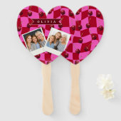 Personalized Cherry Gingham Retro Custom Name ハンドファン (正面&裏面)