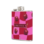 Personalized Cherry Gingham Retro Custom Name フラスク (左)