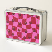Personalized Cherry Gingham Retro Custom Name メタルランチボックス (裏面)