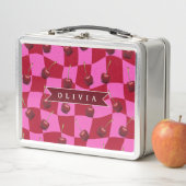 Personalized Cherry Gingham Retro Custom Name メタルランチボックス (インサイチュ)