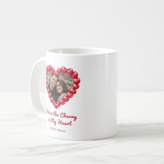 Personalized Cherry Heart Photo コーヒーマグカップ (正面左)