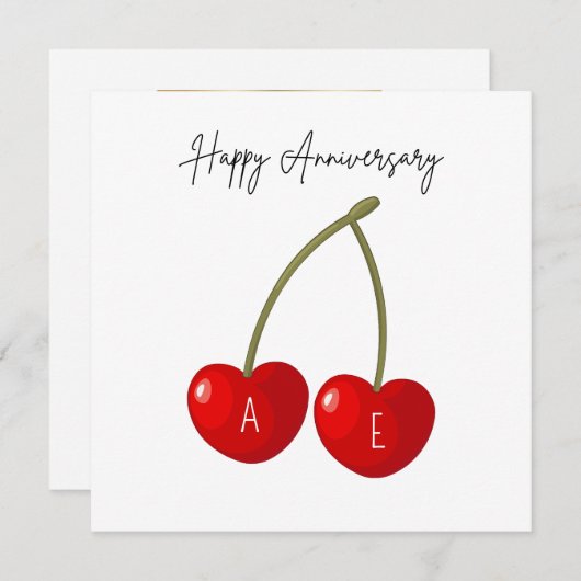 Personalized Cherry Hearts Anniversary Card シーズンカード (正面/裏面)