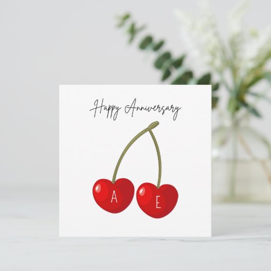 Personalized Cherry Hearts Anniversary Card シーズンカード (スタンド正面)