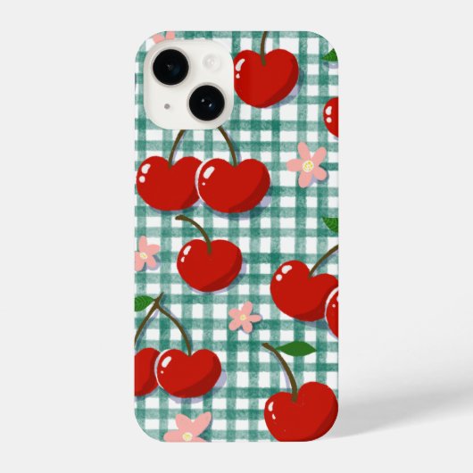 Personalized Cherry on Green Gingham Phone Case –  iPhoneケース (裏面)