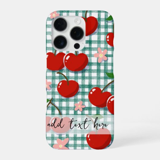Personalized Cherry on Green Gingham Phone Case –  iPhoneケース (裏面)