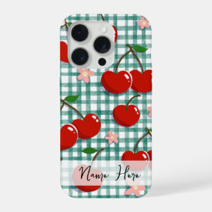 Personalized Cherry on Green Gingham Phone Case – iPhone 15 Proケース