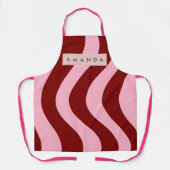 Personalized Cherry Red and Pink Wavy Stripe エプロン (正面)