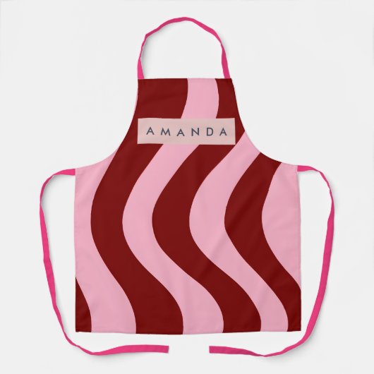 Personalized Cherry Red and Pink Wavy Stripe エプロン (正面)