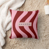 Personalized Cherry Red and Pink Wavy Stripe クッション (ブランケット)