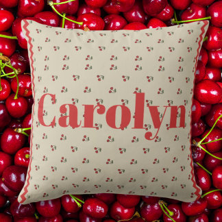 Personalized Cherry Throw Pillow with Custom Name クッション