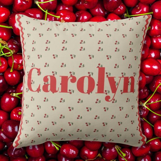 Personalized Cherry Throw Pillow with Custom Name クッション