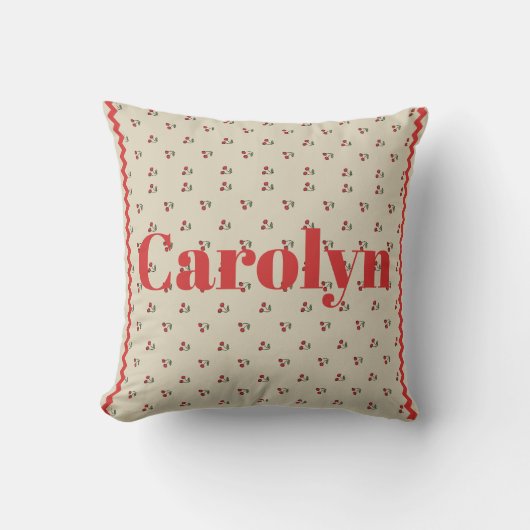 Personalized Cherry Throw Pillow with Custom Name クッション (正面)