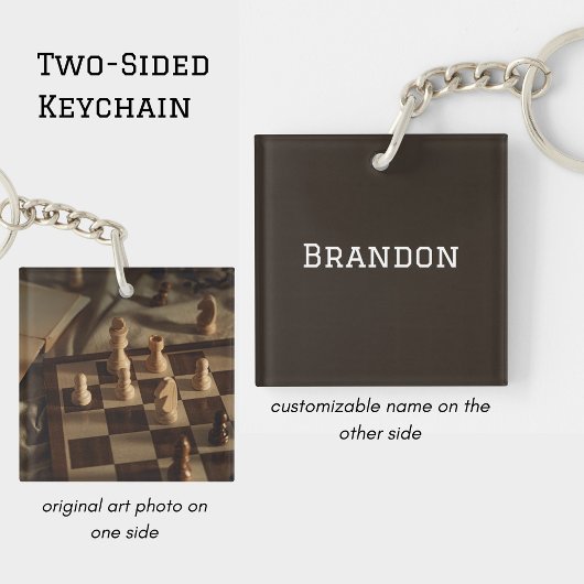 Personalized Chess Board Photo Minimal Men's Name キーホルダー