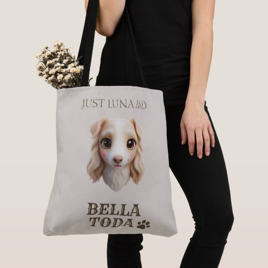 Personalized Chibi Dog & Owner Name Tote トートバッグ (クローズアップ)