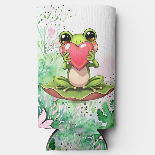 Personalized Chibi Toad in Pink and Green スリム缶クーラー (正面)