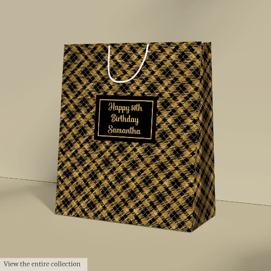 Personalized Chic Black Gold Party Gift Bag ミディアムペーパーバッグ