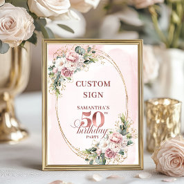 Personalized Chic Botanical 50th Birthday Tabletop ポスター
