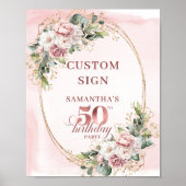 Personalized Chic Botanical 50th Birthday Tabletop ポスター (正面)