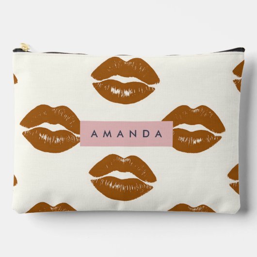 Personalized Chic Brown Lip Print Design アクセサリーポーチ (正面)