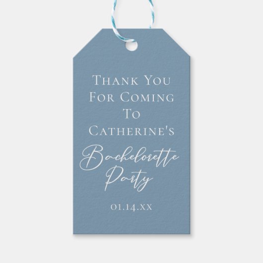 Personalized Chic Dusty Blue Bachelorette Party ギフトタグ (正面)