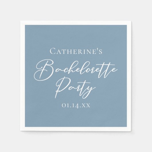 Personalized Chic Dusty Blue Bachelorette Party スタンダードカクテルナプキン (正面)