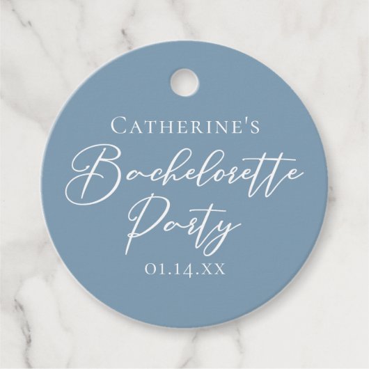 Personalized Chic Dusty Blue Bachelorette Party フェイバータグ (正面)