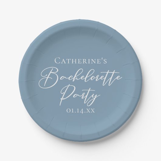 Personalized Chic Dusty Blue Bachelorette Party ペーパープレート (正面)