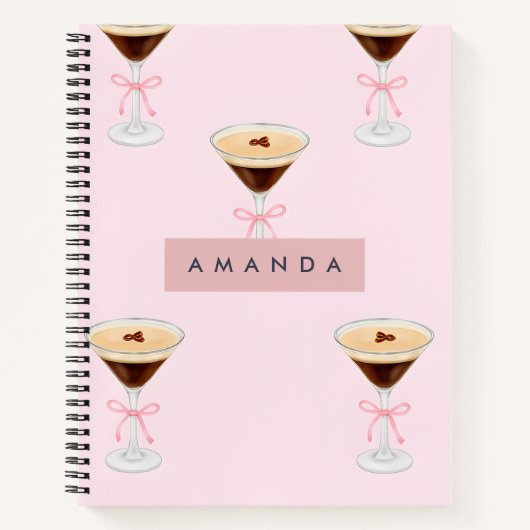 Personalized Chic Espresso Cocktail Pattern ノートブック (正面)