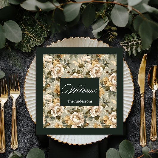 Personalized Chic Napkins Green Gold Botanical