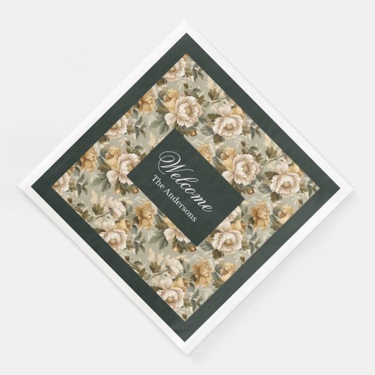 Personalized Chic Napkins Green Gold Botanical (コーナー)