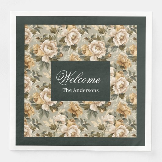 Personalized Chic Napkins Green Gold Botanical (正面)