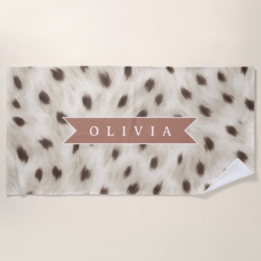 Personalized Chic Neutral Leopard Animal Print ビーチタオル (正面)