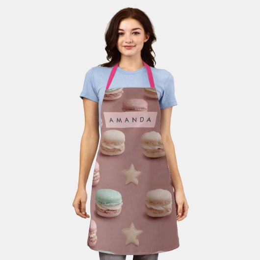 Personalized Chic Pastel Macaron Pattern Apron エプロン (着用した状態)