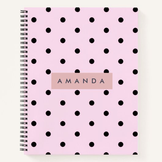 Personalized Chic Pink and Black Polka Dot ノートブック (正面)