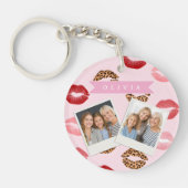 Personalized Chic Pink Leopart Print Lip Pattern キーホルダー (正面)