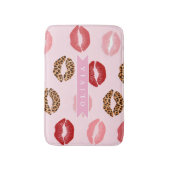 Personalized Chic Pink Leopart Print Lip Pattern バスマット (正面縦)