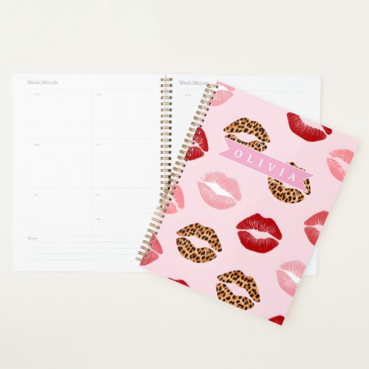 Personalized Chic Pink Leopart Print Lip Pattern プランナー手帳 (ディスプレー)