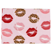 Personalized Chic Pink Leopart Print Lip Pattern ラージペーパーバッグ (裏面)