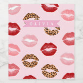 Personalized Chic Pink Leopart Print Lip Pattern ワインラベル (シングルラベル)