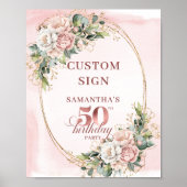 Personalized Chic Rose Gold 50th Birthday Tabletop ポスター (正面)