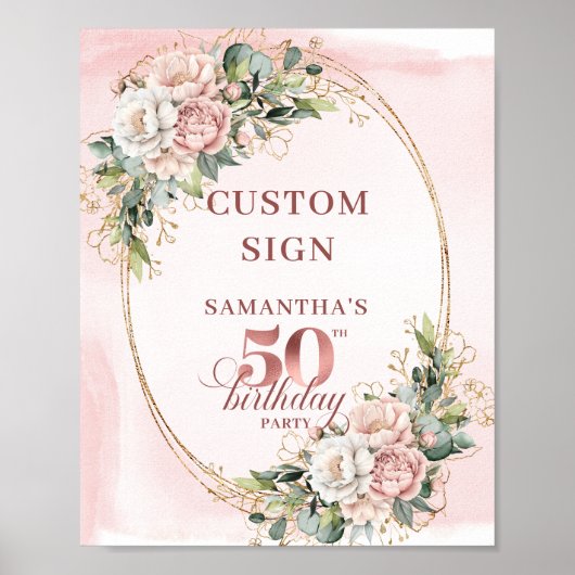Personalized Chic Rose Gold 50th Birthday Tabletop ポスター (正面)