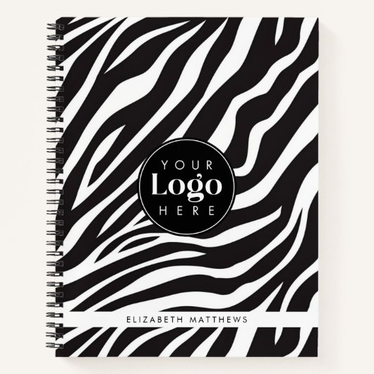 Personalized Chic Zebra Print Custom Company Logo ノートブック (正面)