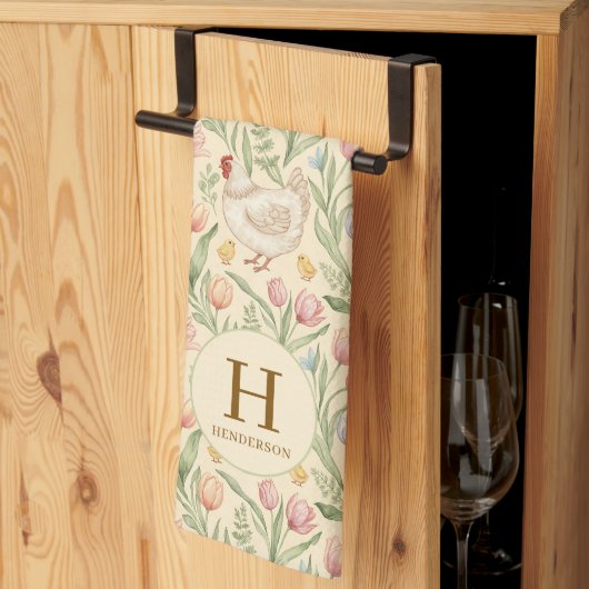 Personalized Chicken Monogram Kitchen Towel キッチンタオル (三つ折り)