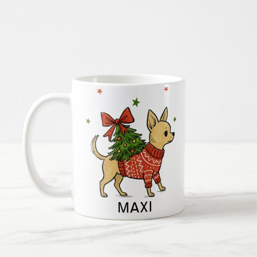 Personalized Chihuahua Christmas Tree Dog コーヒーマグカップ (左)
