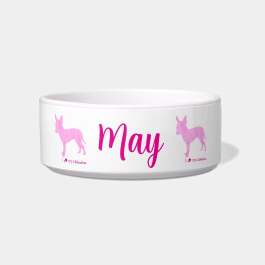 Personalized Chihuahua Pet Bowl  Pink Silhouette  ボウル (正面)